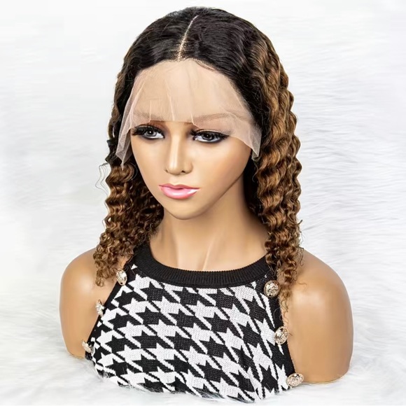 Ombré (1B/27) T Part 13x4x1 Lace Frontal Brazilian Human Hair Deep Wave Wig - Picture 6 of 7